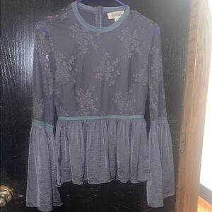 Listicle Gray Peplum Blouse with Ruffled Long Sleeves